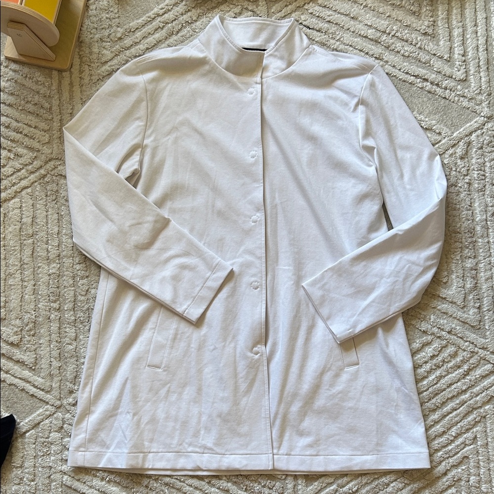 Eileen Fisher White Stand-Collar Button-Front Coat